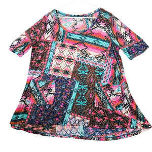 Boho Aztec Tunic Top Blouse Women's 1X Western Cowgirl Southwest Leopard Pockets